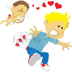 boy shot by cupids arrows vector