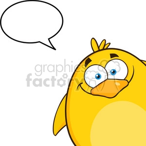 8590 Royalty Free RF Clipart Illustration Smiling Yellow Chick Cartoon Character Looking From A Corner With Speech Bubble Vector Illustration Isolated On White