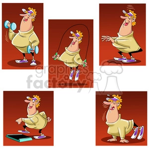 women exercising cartoon clip art image set