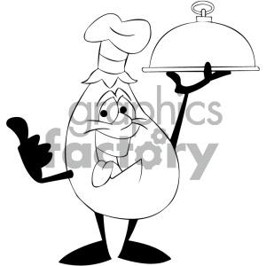 black and white cartoon eggplant serving dinner