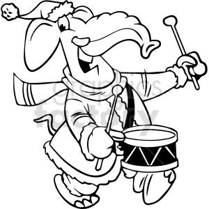 black and white cartoon Santa Elephant clipart