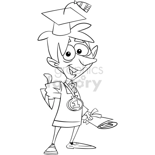 black and white cartoon male graduating school clipart