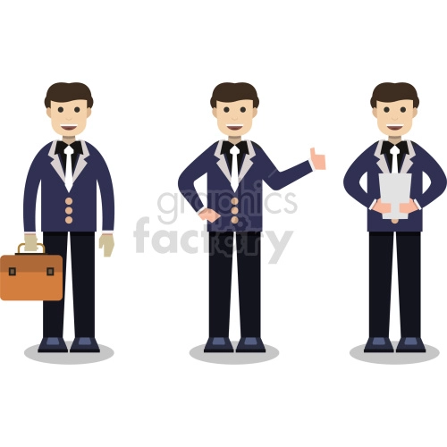 cartoon business guys with blue coat vector clipart bundle