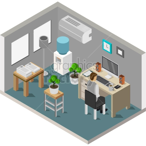 isometric work room vector clipart