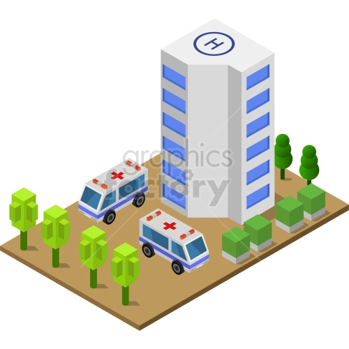 isometric hospital land vector clipart