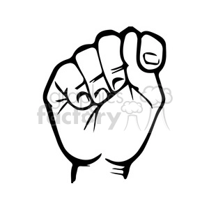 This clipart image features a hand forming a fist with the thumb resting in between the middle and index fingers, which is a representation of a hand sign used in American Sign Language (ASL). This particular hand sign is used to denote the letter T in the ASL alphabet.