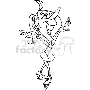 female ice skater cartoon black white