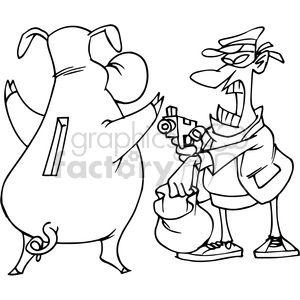 man robbing a piggy bank black and white