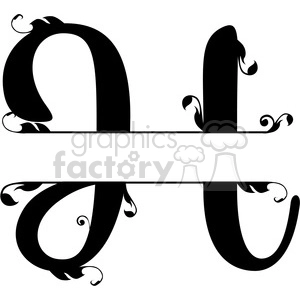 The clipart image shows a split regal monogram design of the letter 