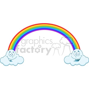 Royalty Free RF Clipart Illustration Rainbow With Smiling Clouds On The Ends