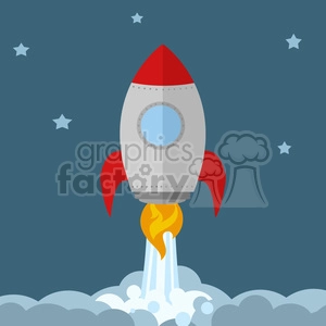 8303 Royalty Free RF Clipart Illustration Rocket Ship Start Up Concept Flat Style Vector Illustration