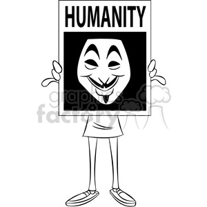 black and white vector clipart image of anonymous person holding a sign