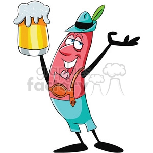 cartoon oktoberfest bratwurst holding a beer mug