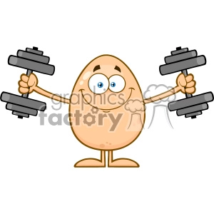 10934 Royalty Free RF Clipart Smiling Egg Cartoon Mascot Character Working Out With Dumbbells Vector Illustration