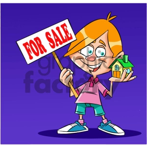 cartoon guy holding a house for sale