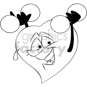 black and white cartoon heart exercising