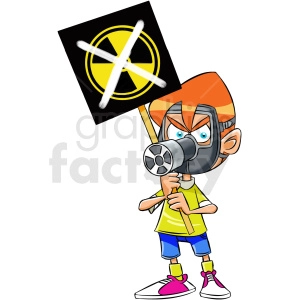 cartoon protestor protesting toxic radiation