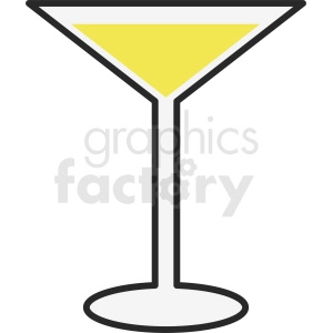 The clipart image depicts a simple martini cocktail, which is typically made with gin and vermouth. The drink is served in a stemmed glass with a triangular shape and a long stem. The glass is shown with a green liquid, which could represent the olive garnish or the color of the vermouth used. The background shows an abstract pattern that could represent a tablecloth or a textured surface. Overall, the image represents a classic and sophisticated alcoholic beverage.
