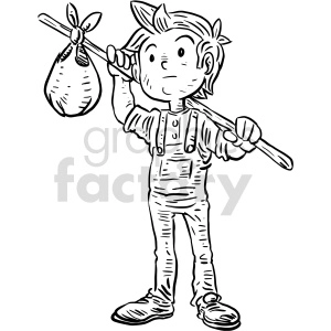 runaway kid black and white clipart