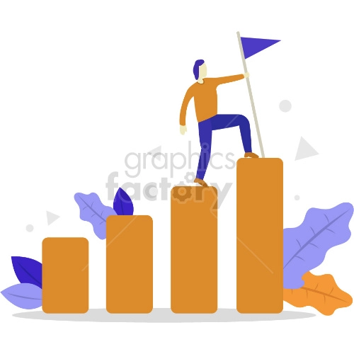 cartoon business man climbing charts vector clipart