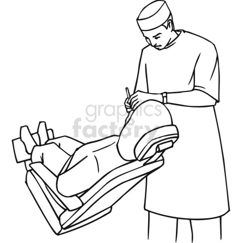 dentist working on patient black white