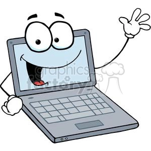 Laptop Cartoon Character Waving A Greeting