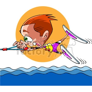 cartoon person wake boarding fun