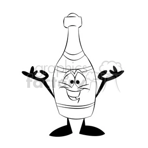 cartoon bottle of champagne black white