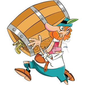 The clipart image depicts a cartoon character, possibly at an Oktoberfest or Volksfest festival, running while carrying a barrel of beer. The character appears to be humorous and possibly drunk, suggesting that the event is meant to be a fun and lively party atmosphere.
