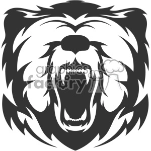 The image is a black and white clipart of a stylized roaring bear's face. The bear appears fierce with an open mouth showing teeth.