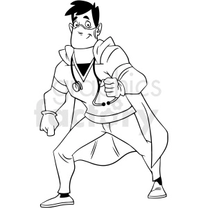 black and white cartoon doctor superhero vector clipart