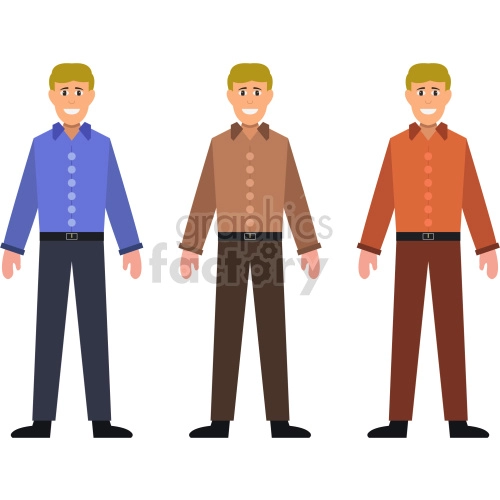 men standing front vector graphic set