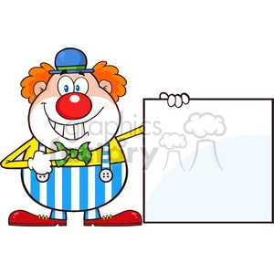 Royalty Free RF Clipart Illustration Smiling Clown Cartoon Character Showing A Blank Sign