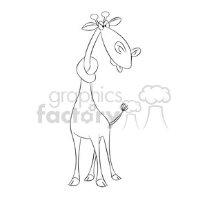 jeffery the cartoon giraffe character with neck in a knot black white