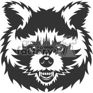 The image is a black and white clipart of a stylized raccoon face. The raccoon has a bold and slightly fierce expression, which might make it suitable as a team mascot or character.