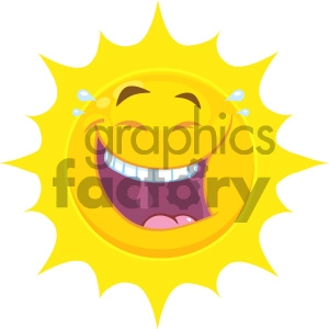 Royalty Free RF Clipart Illustration Happy Yellow Sun Cartoon Emoji Face Character With Laughing Expression Vector Illustration Isolated On White Background