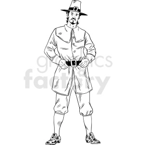 black and white realistic male pilgrim vector clipart