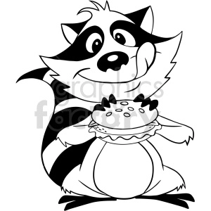 The image depicts a cartoon raccoon holding a sandwich. The raccoon is smiling and appears happy or content.