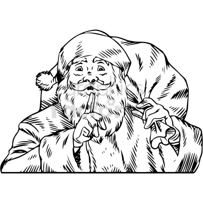 black white santa ssshhh clipart