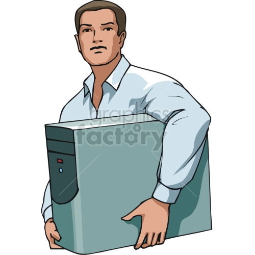 computer repair man holding pc