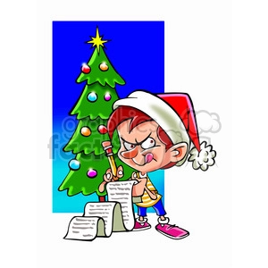 cartoon kid checking santas list