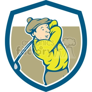 golfer swinging TEE OFF retro SHIELD