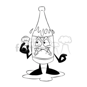 cartoon bottle of champagne holding its cork black white