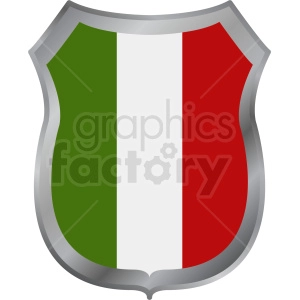 The image depicts an emblem or shield shape with the design of the Italian flag displayed on it. The flag consists of three vertical bands of equal size with colors green, white, and red from left to right, which represent the national flag of Italy.