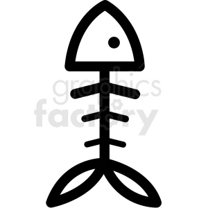 The image is a simple black and white clipart drawing of a fish skeleton, showing the fish's head, spine, and tail, in a stylized and iconic format.