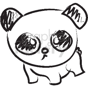 The clipart image features a stylized representation of a panda bear. The panda bear in the clipart is depicted with exaggerated large eyes, which give it a cute and whimsical appearance. The illustration is in black and white, mirroring the natural coloration of a panda.