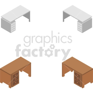 isometric desk vector icon clipart bundle