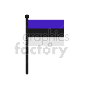 The clipart image shows a simplified representation of the national flag of Estonia on a flagpole. The flag consists of three horizontal stripes: the top stripe is blue, the middle stripe is black, and the bottom stripe is white.