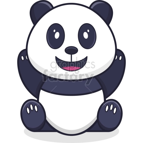 The image is a clipart illustration of a cartoon panda bear. The panda has a large head with big round eyes, a small smiling mouth, and is sitting down with its arms and legs visible. Its body has the distinct black-and-white color pattern characteristic of a panda bear.