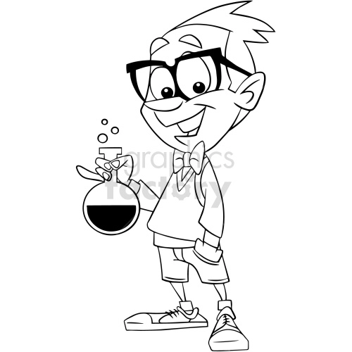 black and white cartoon geek boy clipart